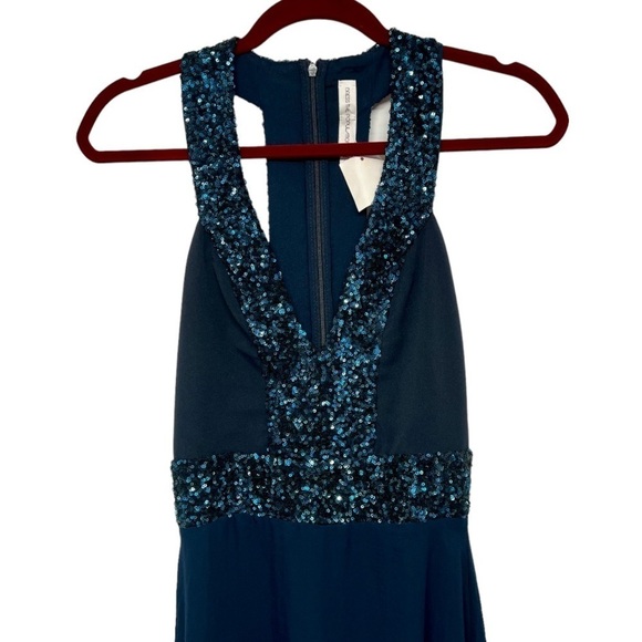 Dress The Population Delani Blue Sequin Trim Gown Maxi Cocktail Dress Women XS - Picture 7 of 13
